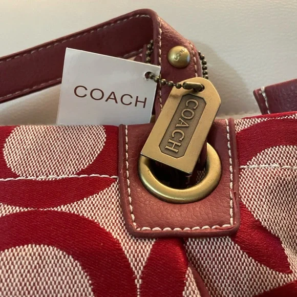 Coach Signature Canvas Tote Shoulder Bag – Burgundy/Red – Leather Trim - NWT - Picture 5 of 10